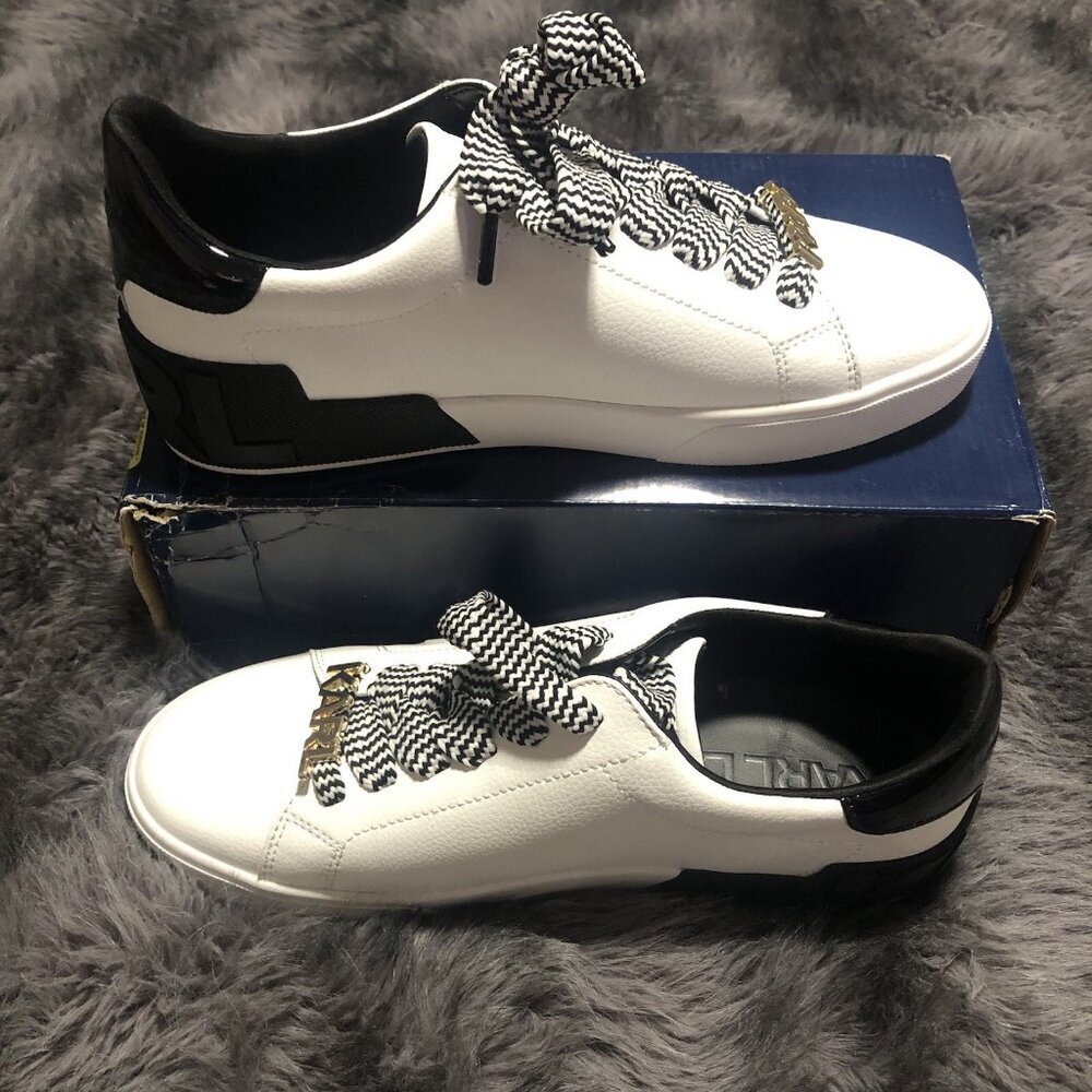 KARL LAGERFELD Men's Classic Melora Lace-Up Black & White Sneakers, Size 11